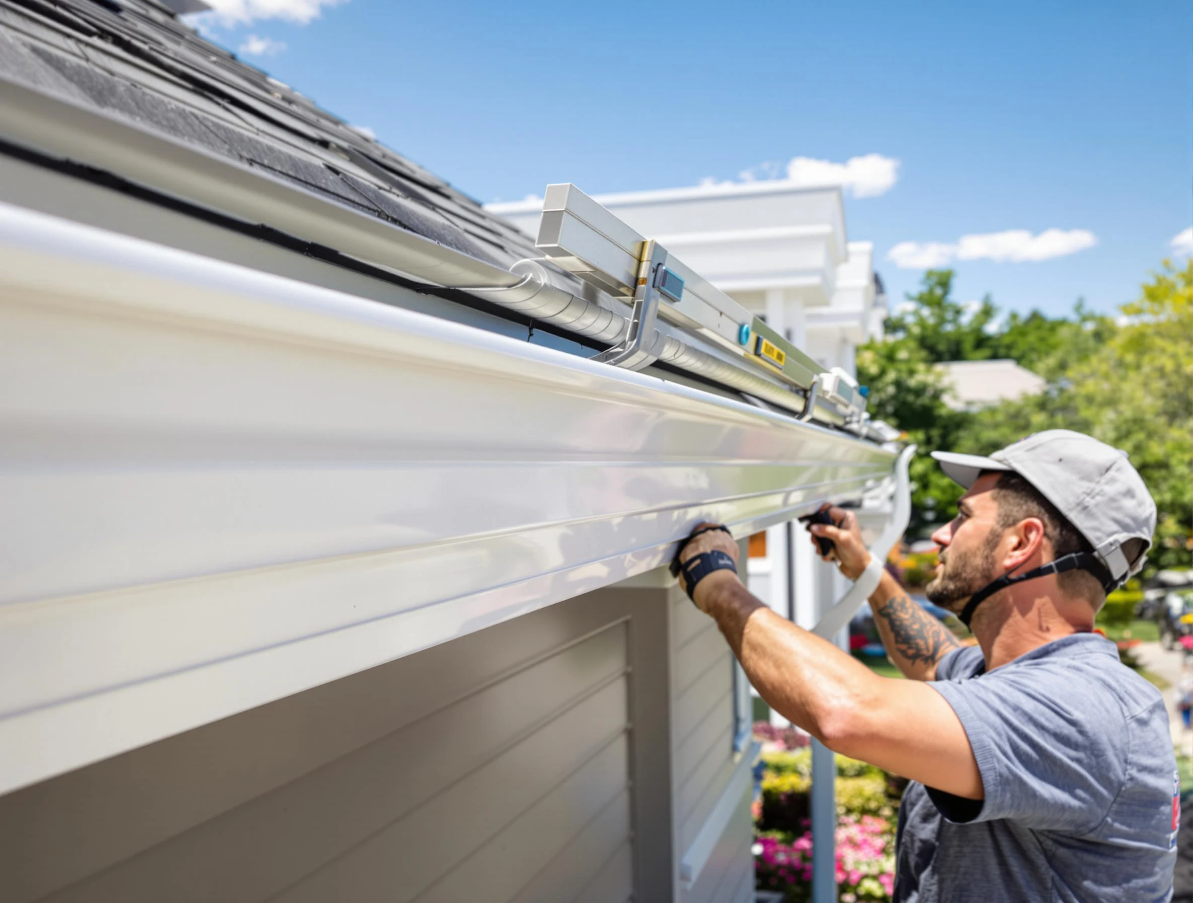 Newly installed gutters by East Cleveland Roofing Company for a home in East Cleveland, OH